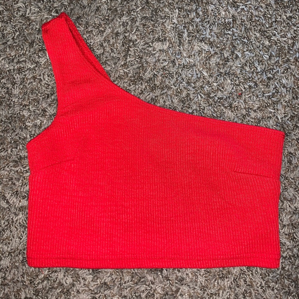 One Shoulder Red Crop Top